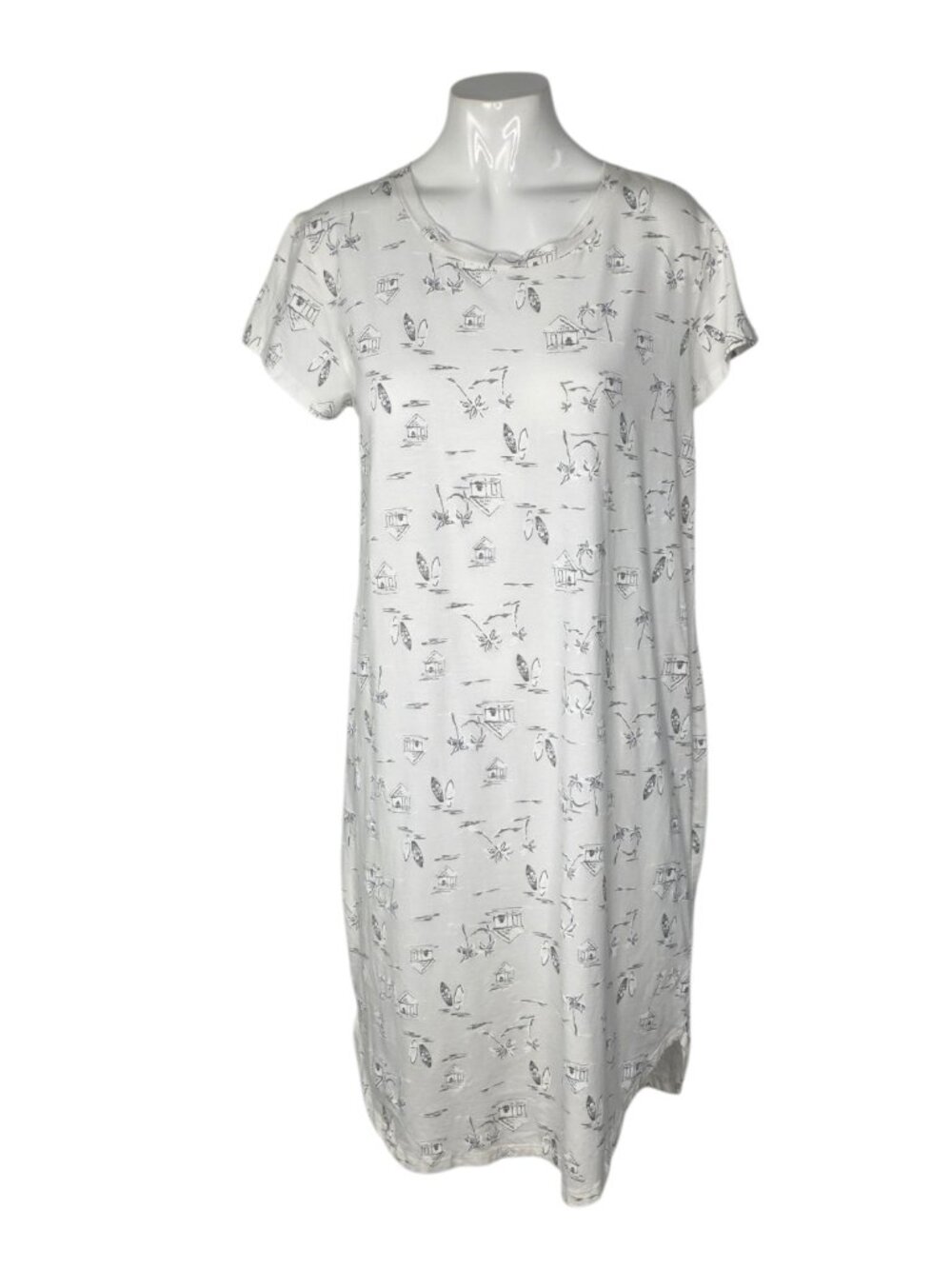 Fresh Produce T-Shirt Dress, Lounge, Tropical, White, Size XS, Pullover